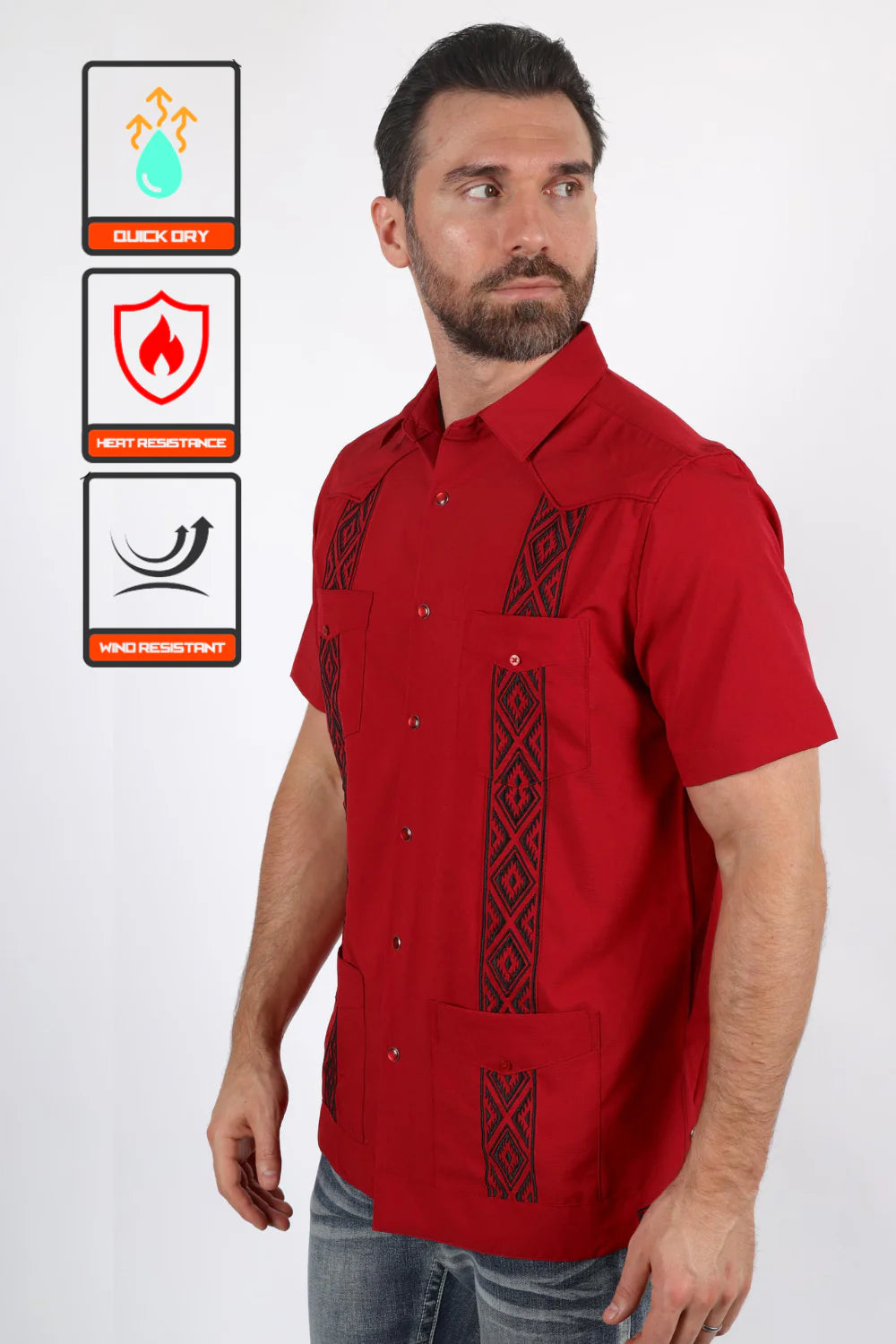 Platini Men’s Modern Red GUAYABERA Shirt