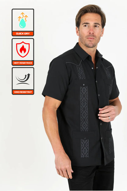 Platini Men’s Modern Black GUAYABERA Shirt