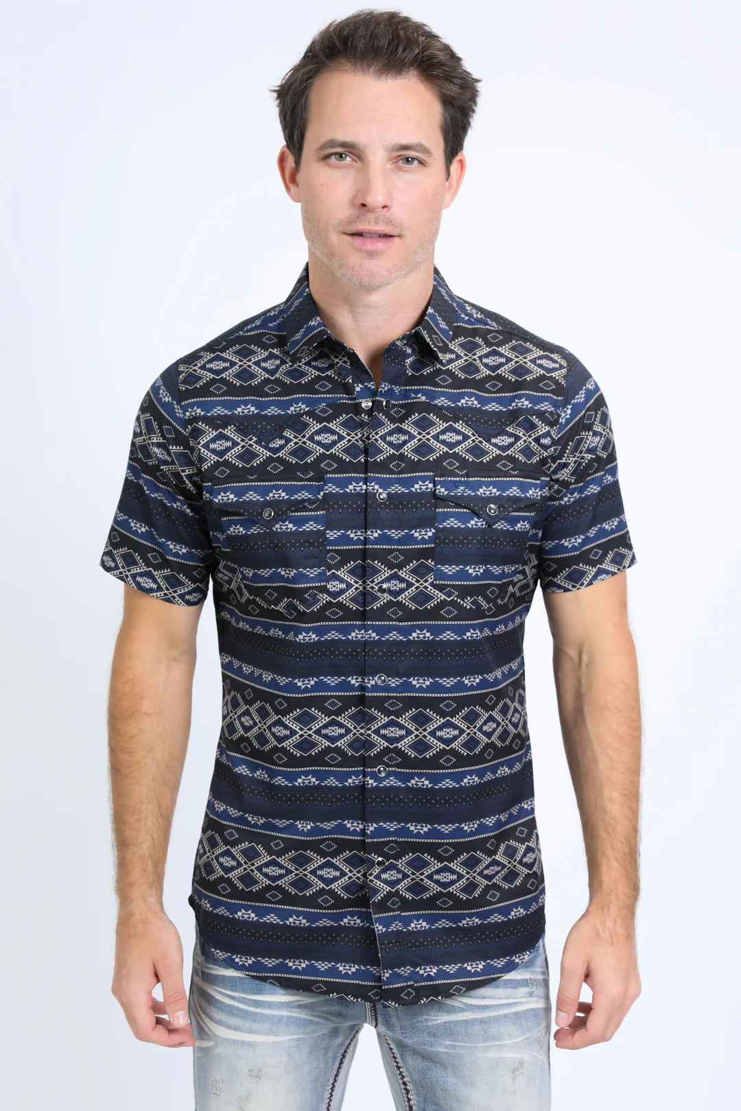 Platini Men’s Performance Western SS Aztec Print Black