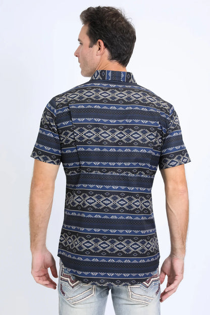 Platini Men’s Performance Western SS Aztec Print Black
