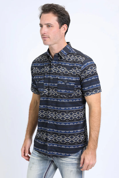 Platini Men’s Performance Western SS Aztec Print Black