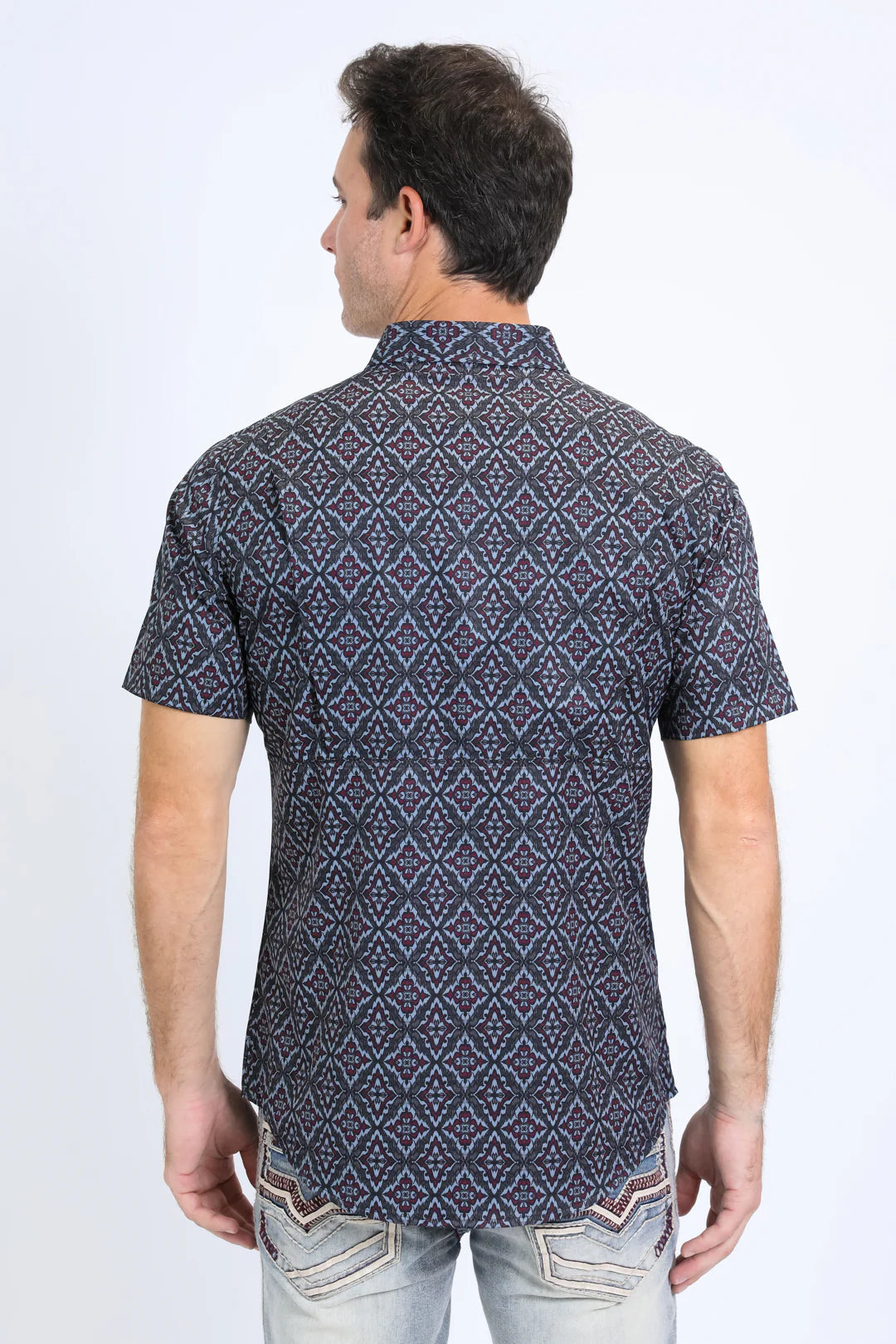 Platini Men’s Performance Western SS Aztec Print Black/Burgundy