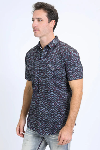 Platini Men’s Performance Western SS Aztec Print Black/Burgundy