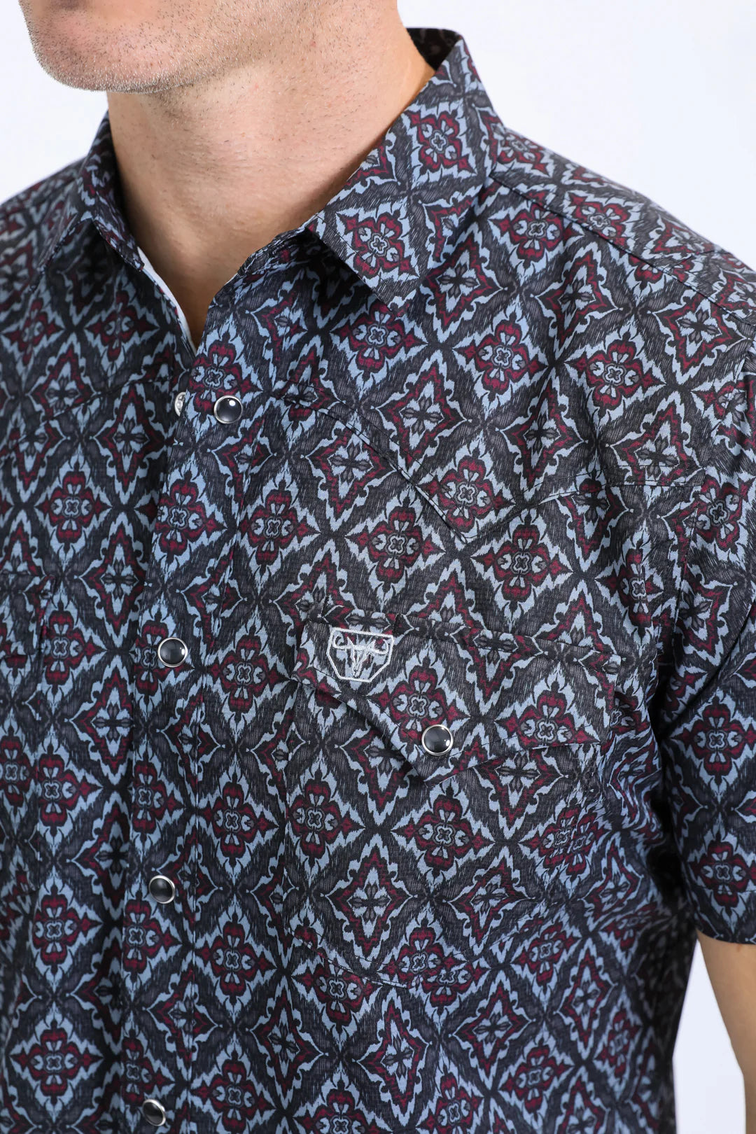 Platini Men’s Performance Western SS Aztec Print Black/Burgundy