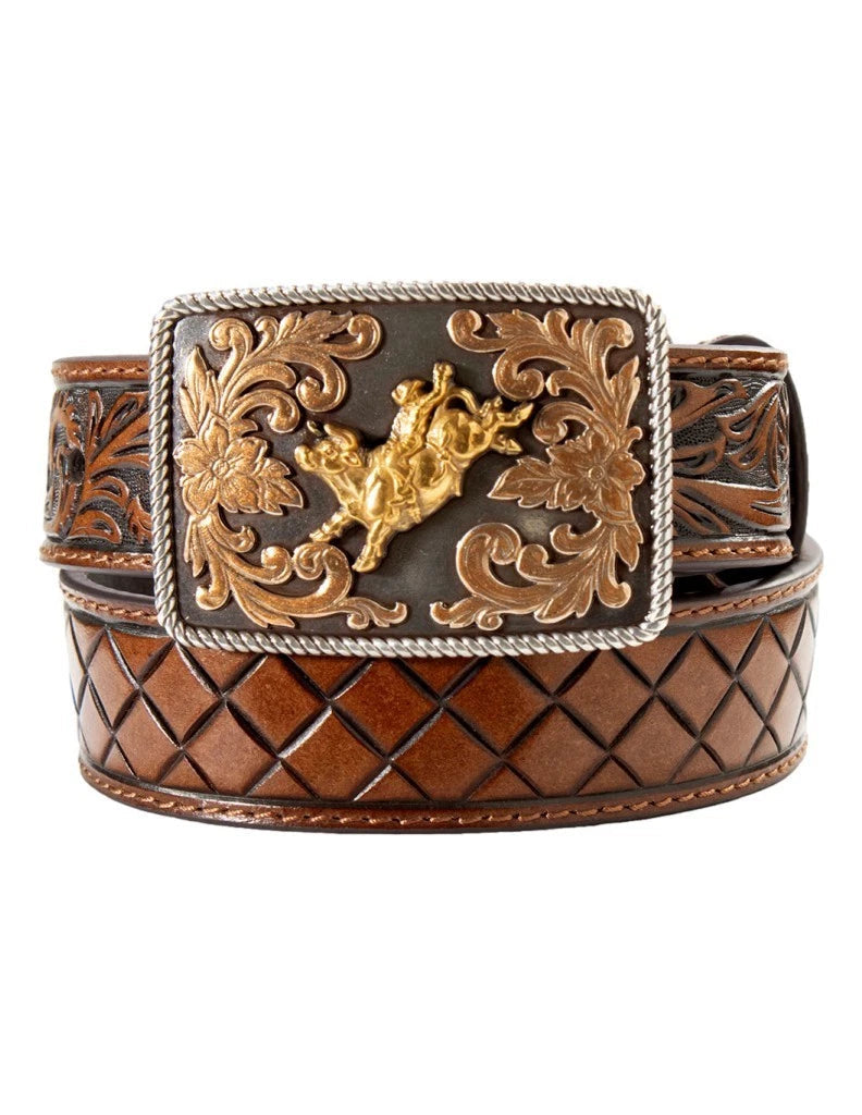 3D Belt Company Floral Embossed Bull Rider Belt