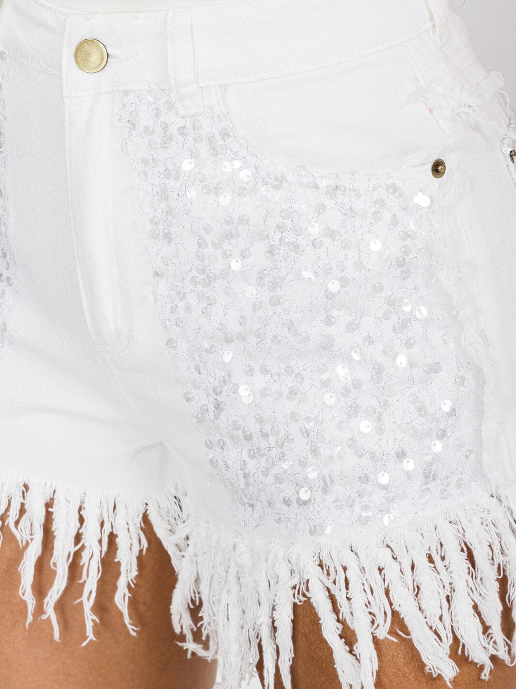 BlueVelvet Women's Button Closure Fringe Pockets Sequins Denim Mini Shorts