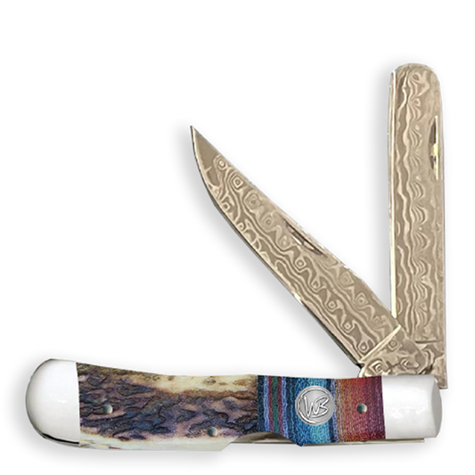 WHISKEY RANCH Trapper & Locking Bullcutter Folding Pocket Knife 4.125" Closed Length 440C Stainless Steel Blades