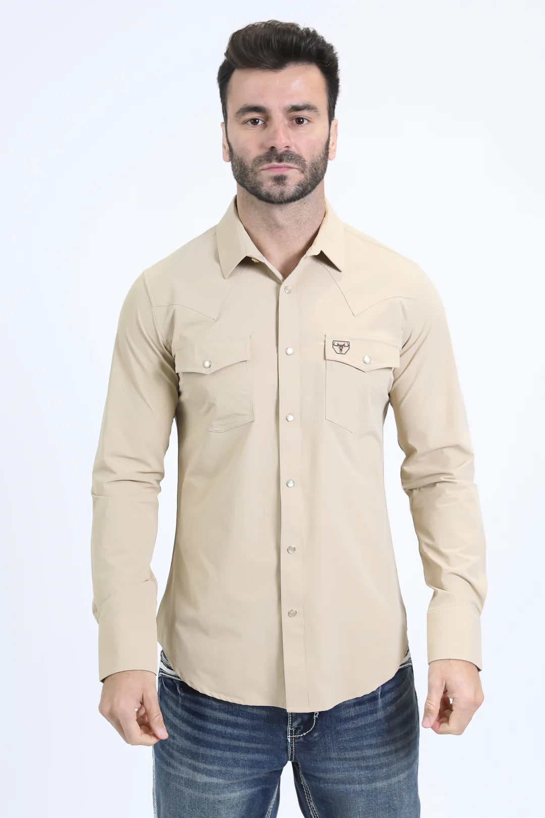 Platini Men’s Performance Western Long Sleeve Beige Shirt