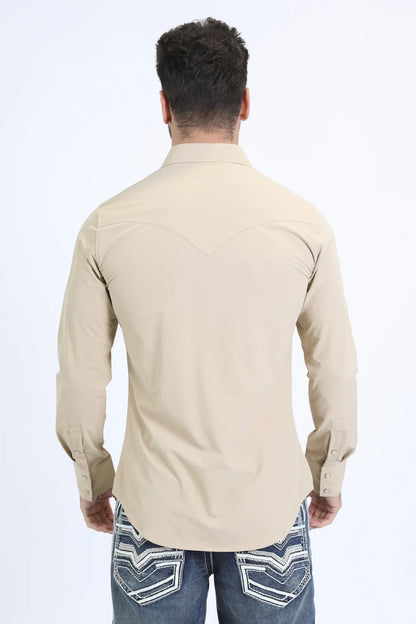 Platini Men’s Performance Western Long Sleeve Beige Shirt