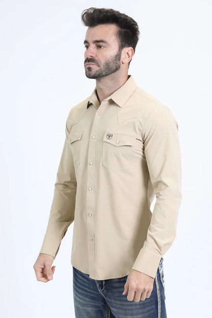 Platini Men’s Performance Western Long Sleeve Beige Shirt