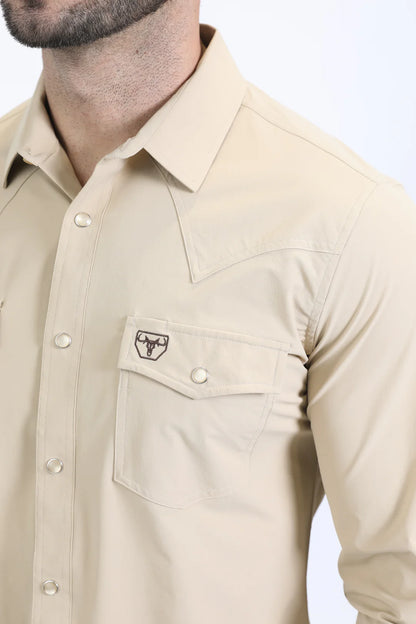 Platini Men’s Performance Western Long Sleeve Beige Shirt