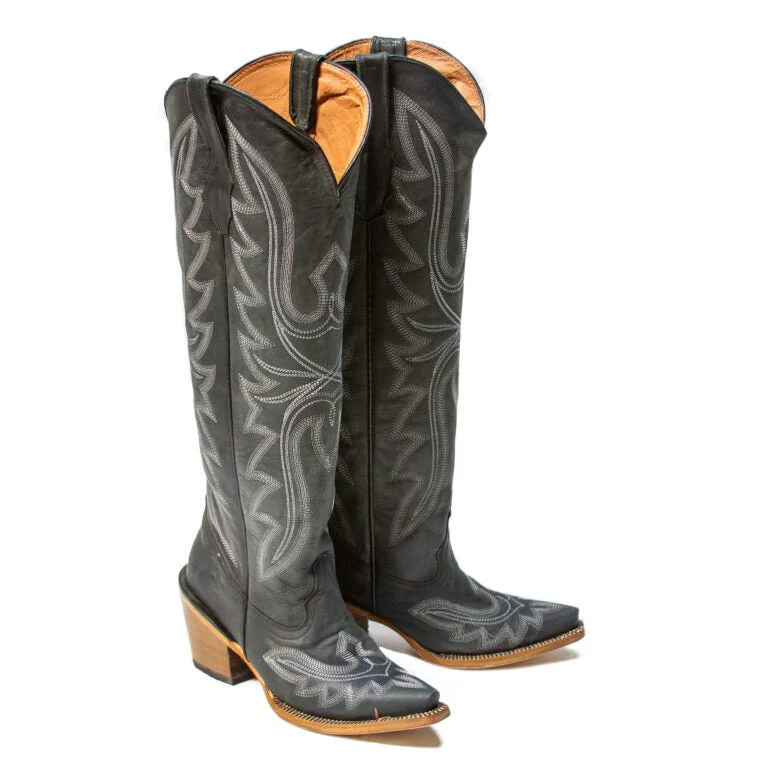 Tanner Mark Women’s Oakley Crackle Black Fashion Heel Knee High