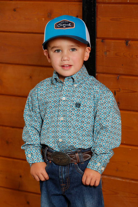 Cinch Infant Geometric Blue Print Boys LS Shirt MTW7062386