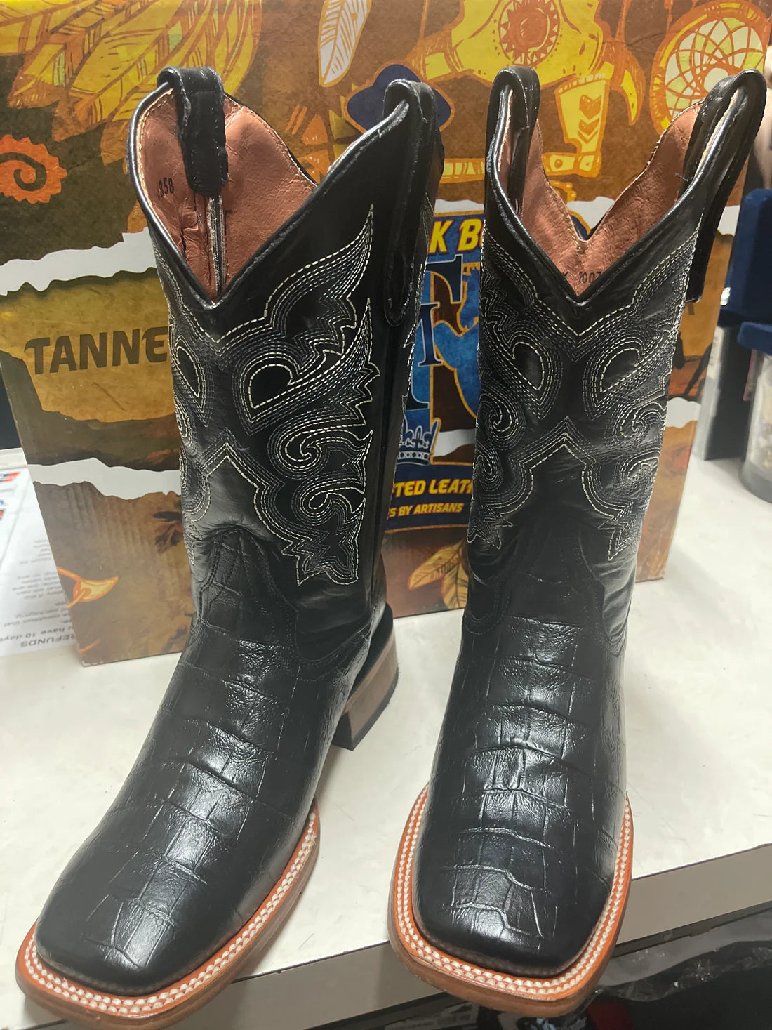 Tanner Mark Boots Youth Caiman Belly Print Black TMY200779