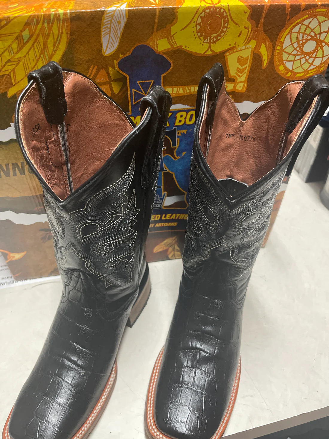 Tanner Mark Boots Youth Caiman Belly Print Black TMY200779
