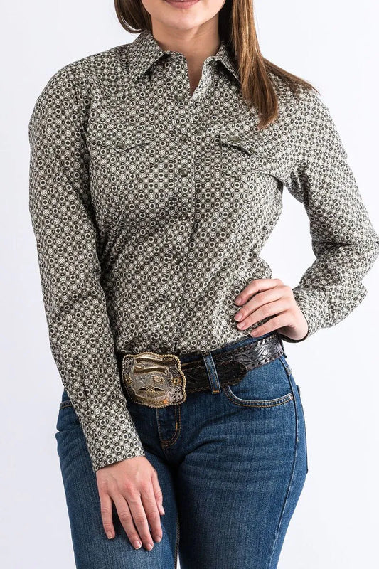 Cinch Women’s Olive Geometric Print Shirt