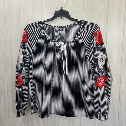Cruel Denim Striped Tie Front Floral Embroidered Top