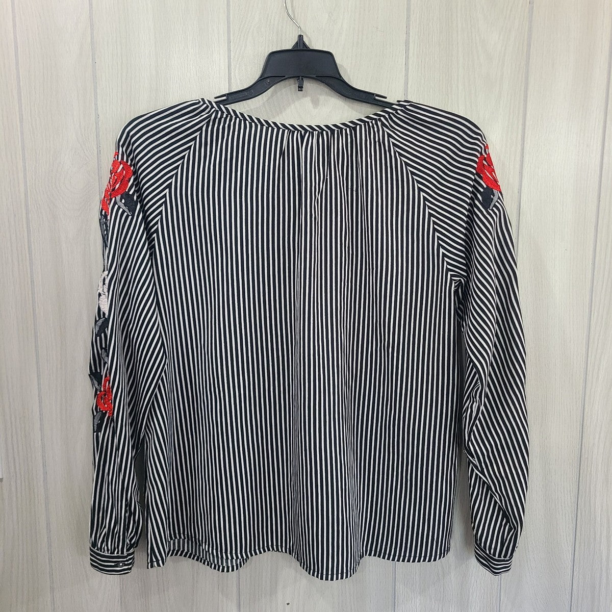 Cruel Denim Striped Tie Front Floral Embroidered Top