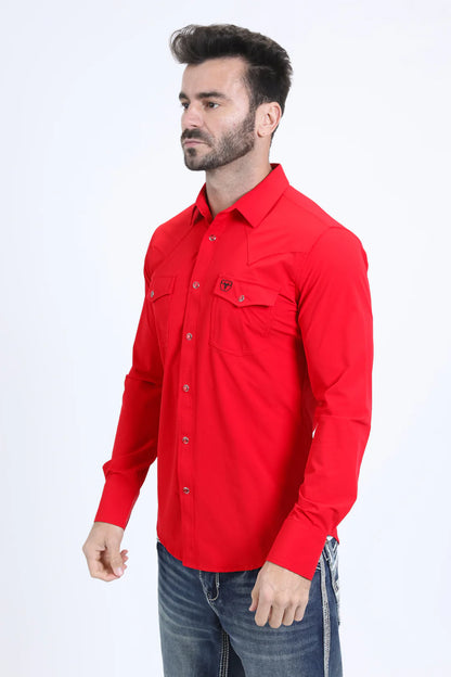 Platini Men’s Performance Western LS Red Shirt
