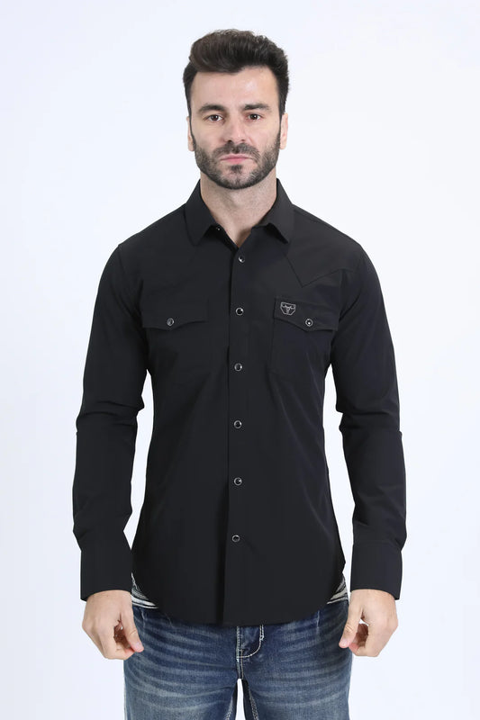 Platini Men’s Performance Western LS Black Shirt
