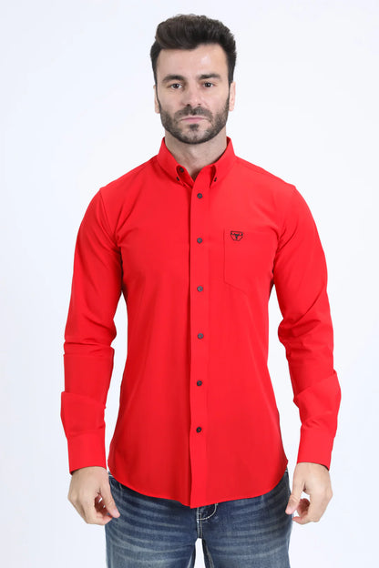 Platini Men’s Single Pocket Logo Modern Fit Red Shirt