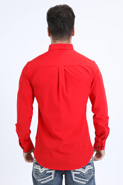 Platini Men’s Single Pocket Logo Modern Fit Red Shirt