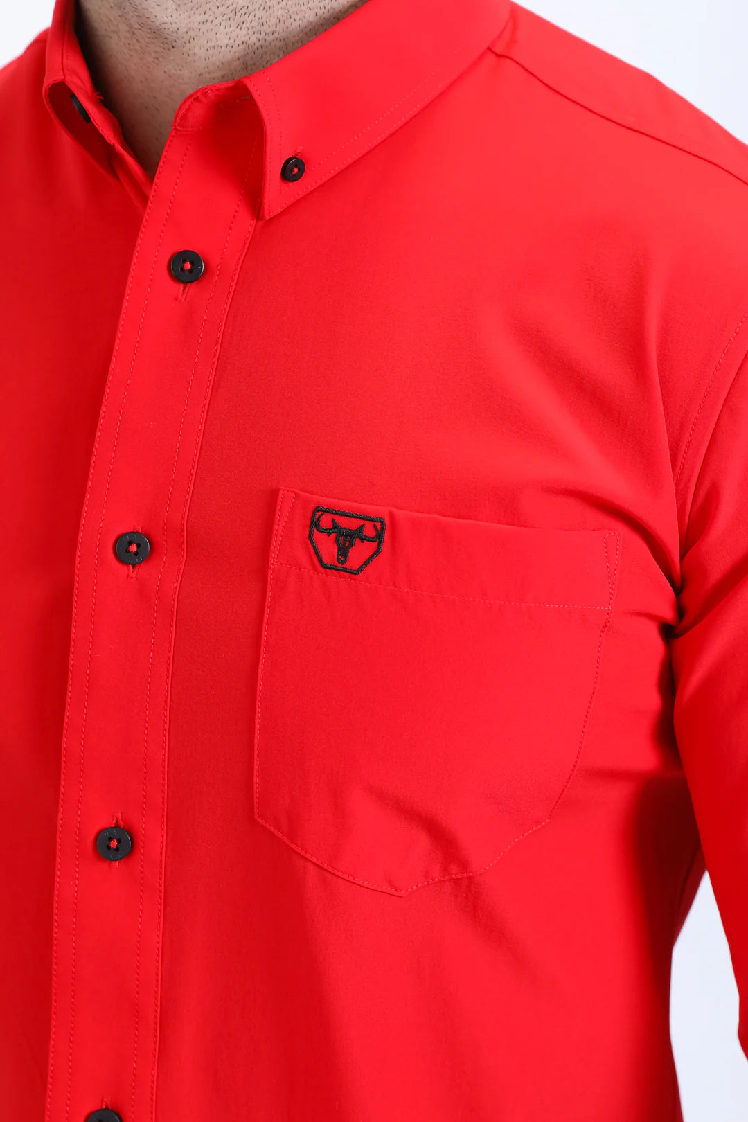 Platini Men’s Single Pocket Logo Modern Fit Red Shirt