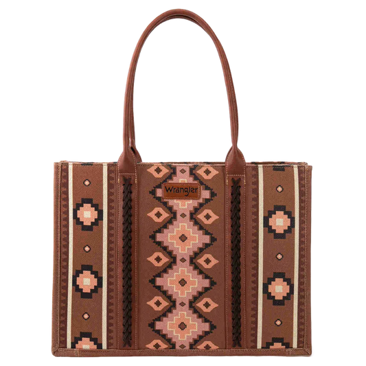 Wrangler Ladies Southwestern Dual Sided Dark Brown Tote Bag WG2203-8119DBR