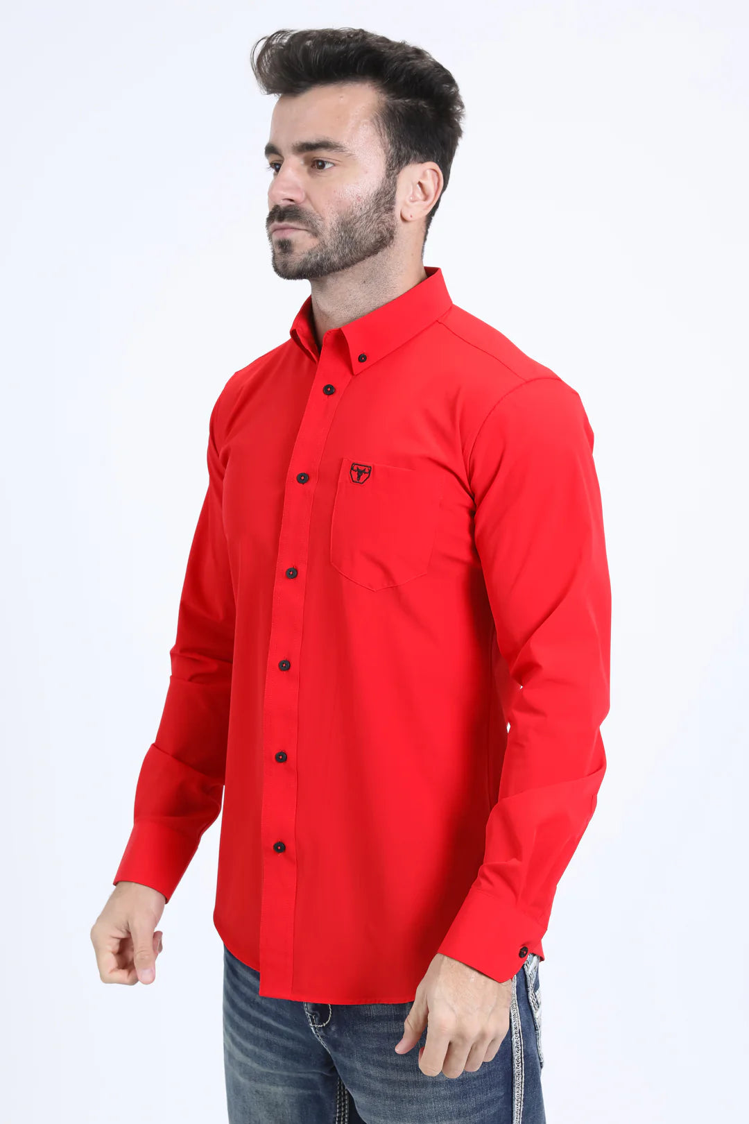 Platini Men’s Single Pocket Logo Modern Fit Red Shirt