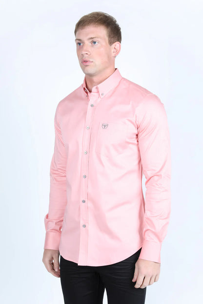 Platini Men’s Single Pocket Logo Modern Fit Shirt Pink CTL9826