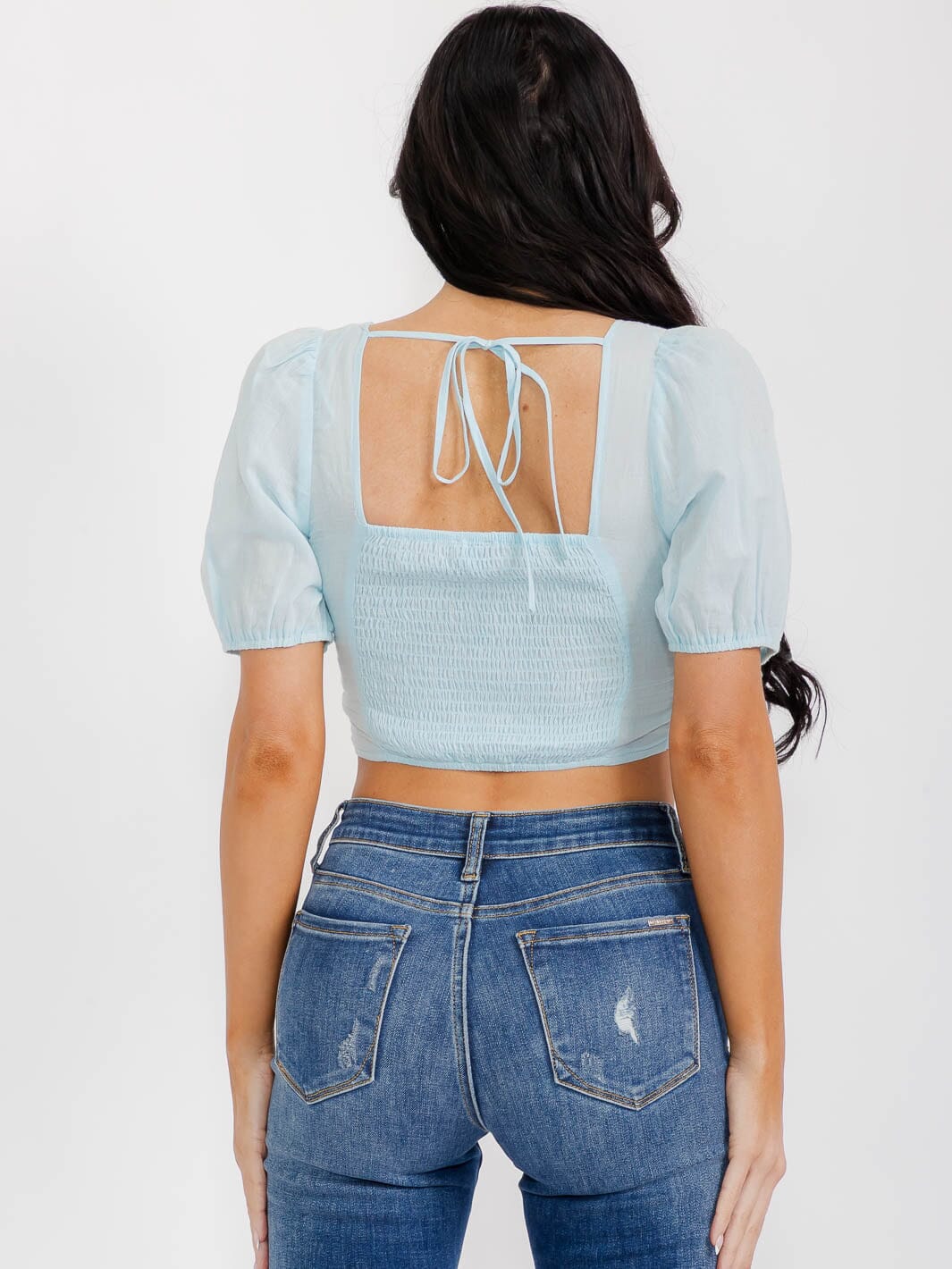 Milk & Honey Women’s SS Smock Eyelet Crop Top IceBlue
