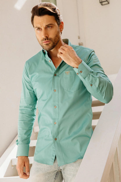 Platini Men’s Single Pocket Logo Modern Fit Stretch Turquoise CTL9829