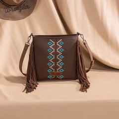 Wrangler Aztec Embroidered Fringe Crossbody Brown WG233-8360BR