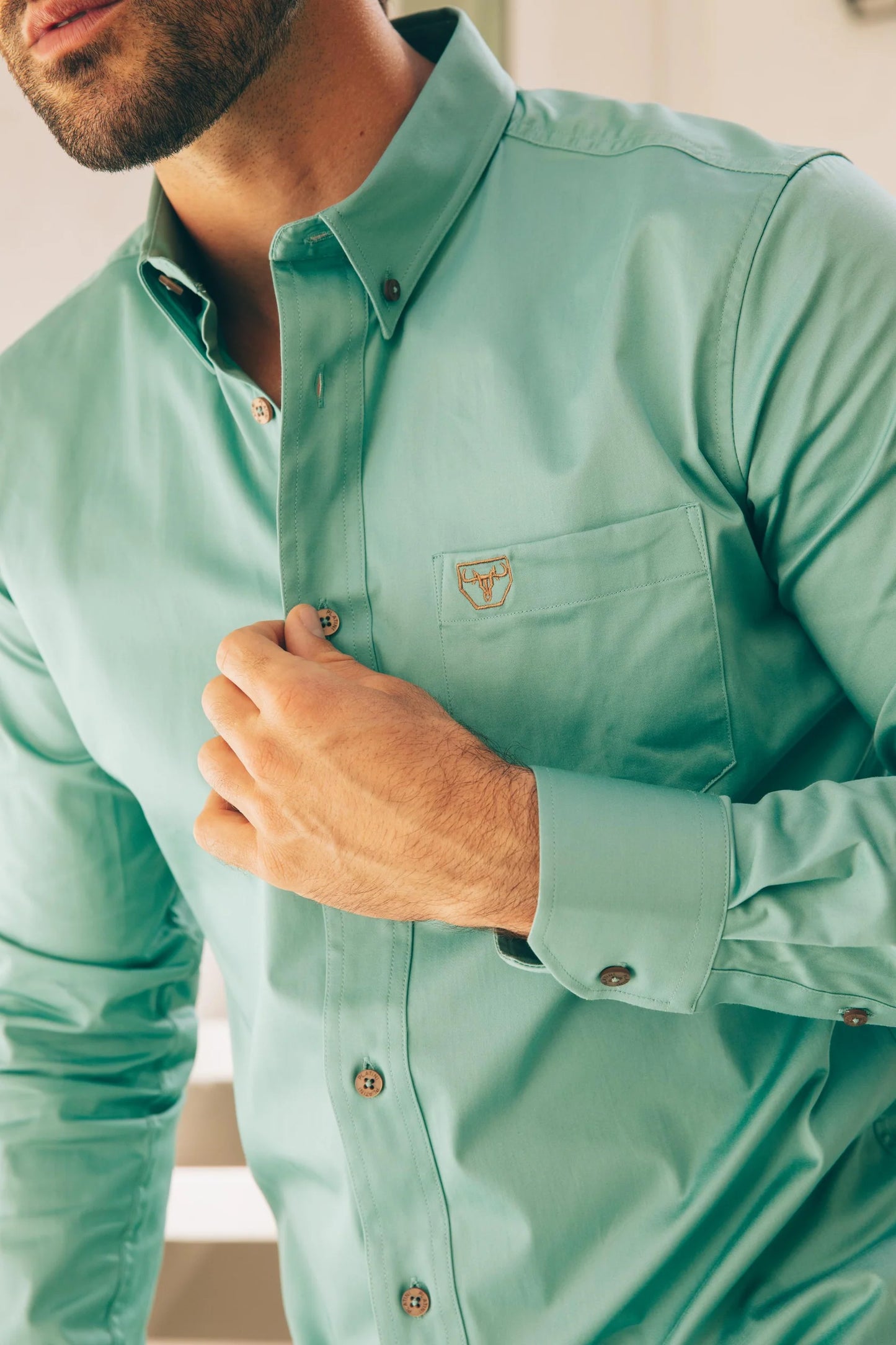 Platini Men’s Single Pocket Logo Modern Fit Stretch Turquoise CTL9829