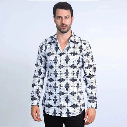 Platini Men’s Modern Fit Stretch Black/White Shirt