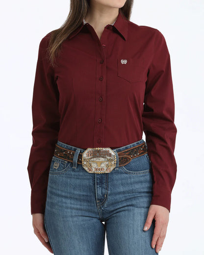 Cinch Womens Stripe Burgundy Button Down Shirt MSW9164262