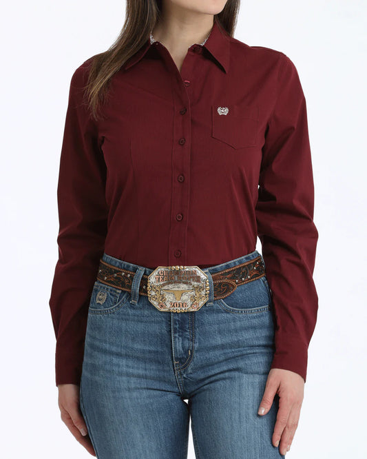 Cinch Womens Stripe Burgundy Button Down Shirt MSW9164262