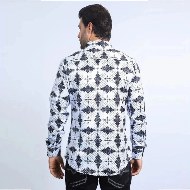 Platini Men’s Modern Fit Stretch Black/White Shirt