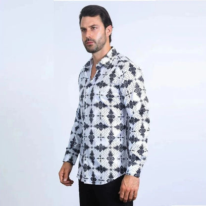 Platini Men’s Modern Fit Stretch Black/White Shirt
