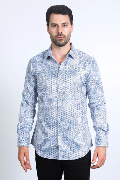 Platini Men’s Modern Fit Stretch Foil Fashion White Shirt