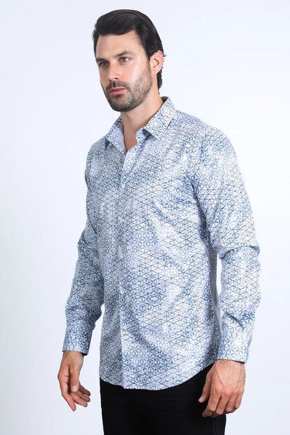 Platini Men’s Modern Fit Stretch Foil Fashion White Shirt