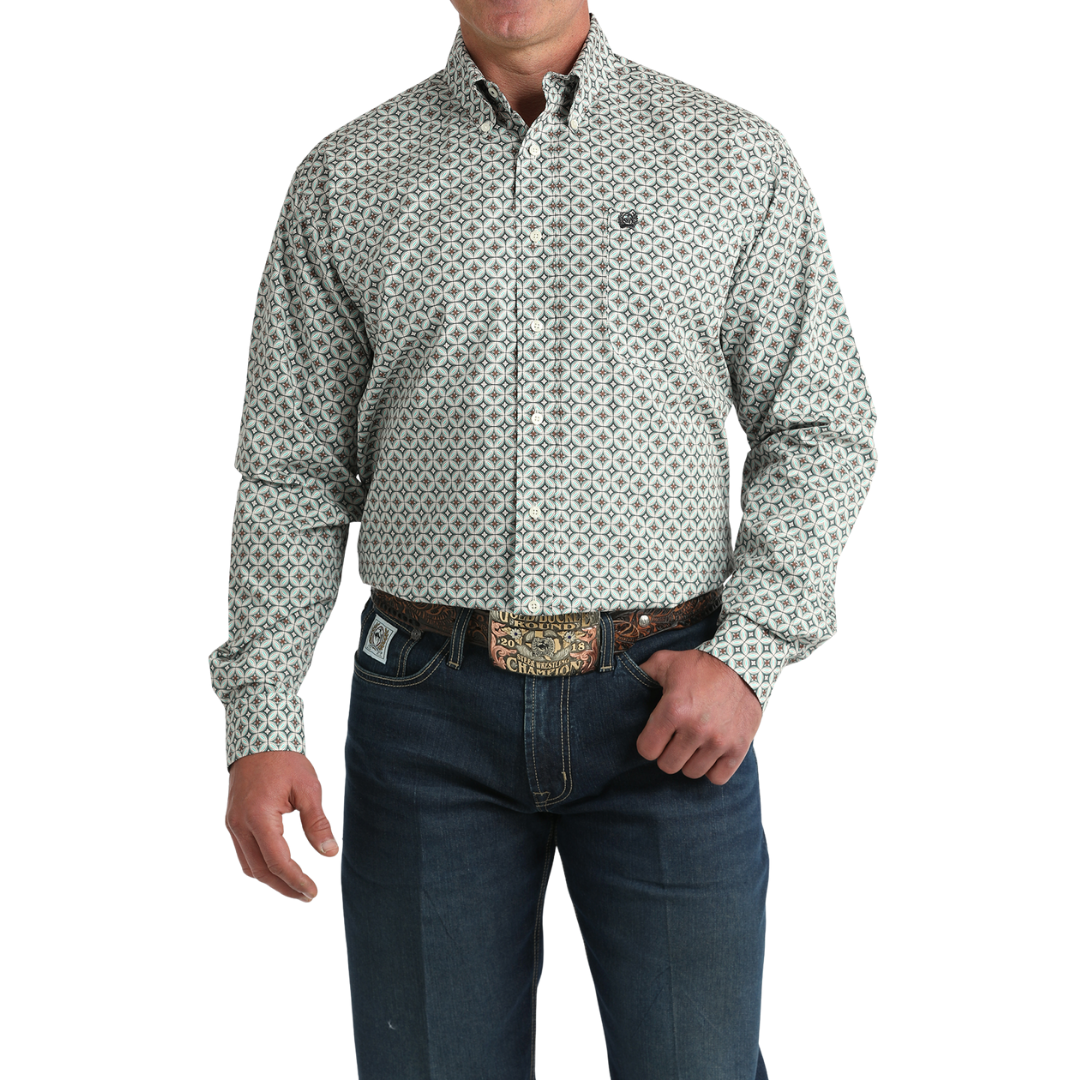 Cinch Men's Cream Diamond Print Button Down Shirt MTW1106033