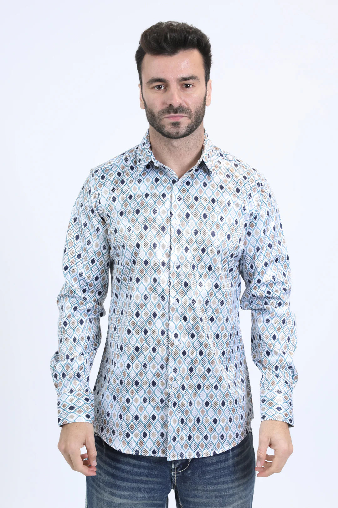 Platini Men’s Modern Fit Stretch Foil Fashion White Shirt