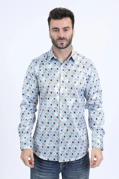 Platini Men’s Modern Fit Stretch Foil Fashion White Shirt