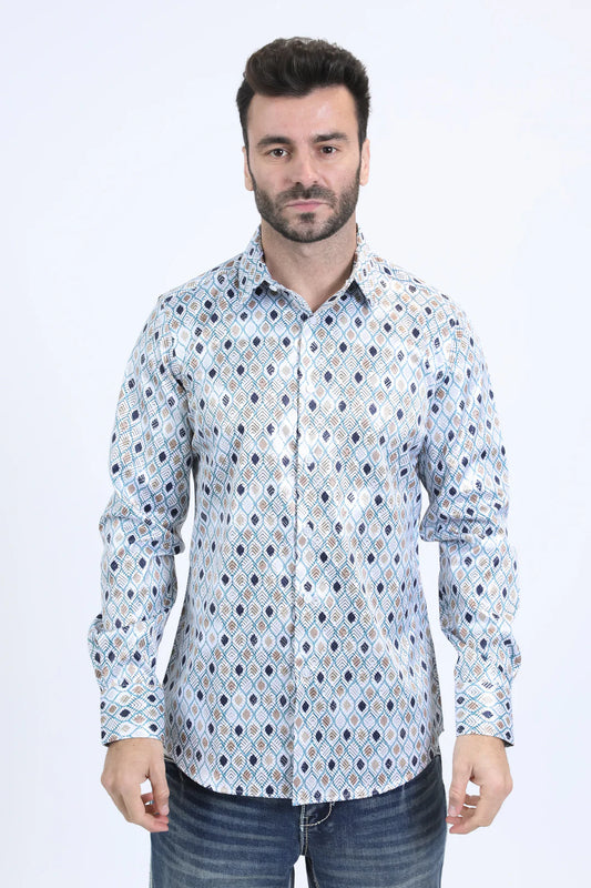 Platini Men’s Modern Fit Stretch Foil Fashion White Shirt