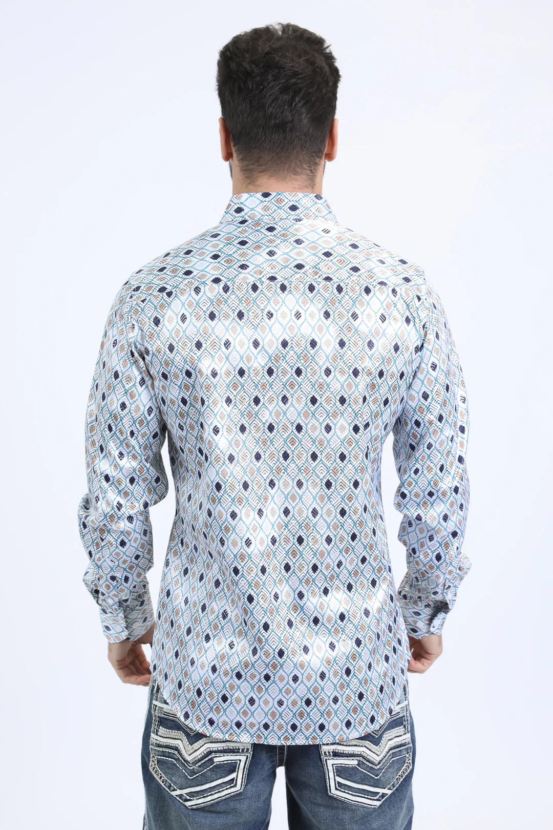 Platini Men’s Modern Fit Stretch Foil Fashion White Shirt