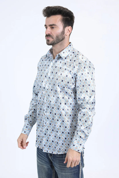 Platini Men’s Modern Fit Stretch Foil Fashion White Shirt