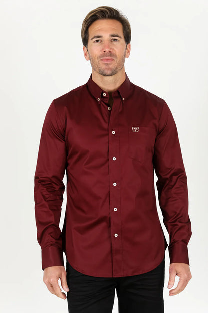 Platini Men’s Single Pocket Logo Modern Fit Stretch Shirt Burgundy