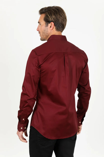 Platini Men’s Single Pocket Logo Modern Fit Stretch Shirt Burgundy