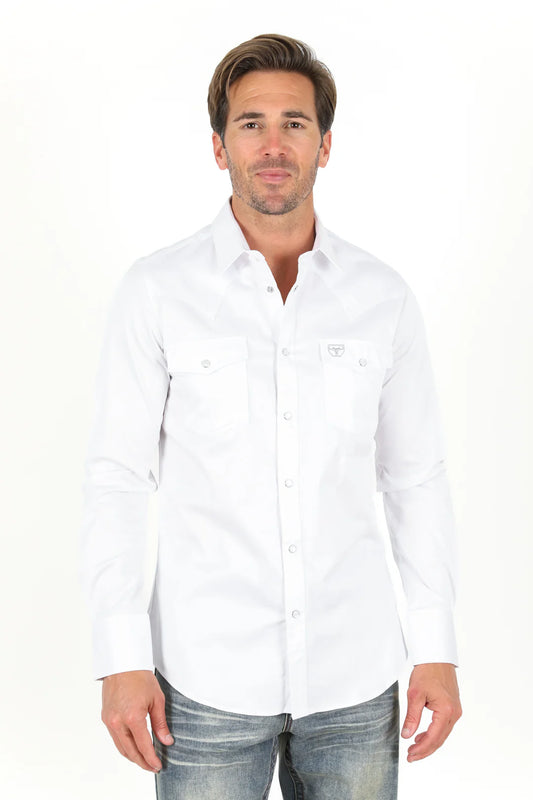 Platini Men’s Single Pocket Logo Modern Fit Stretch Shirt White CTL9259